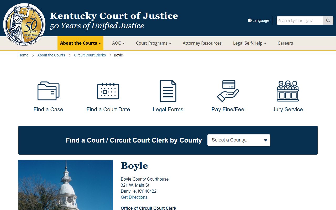 Boyle County court records Kentucky Court of Justice county page