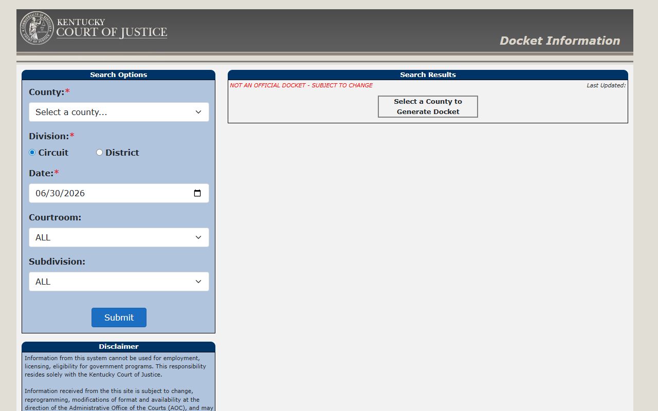 Boyle County court records public docket search fields