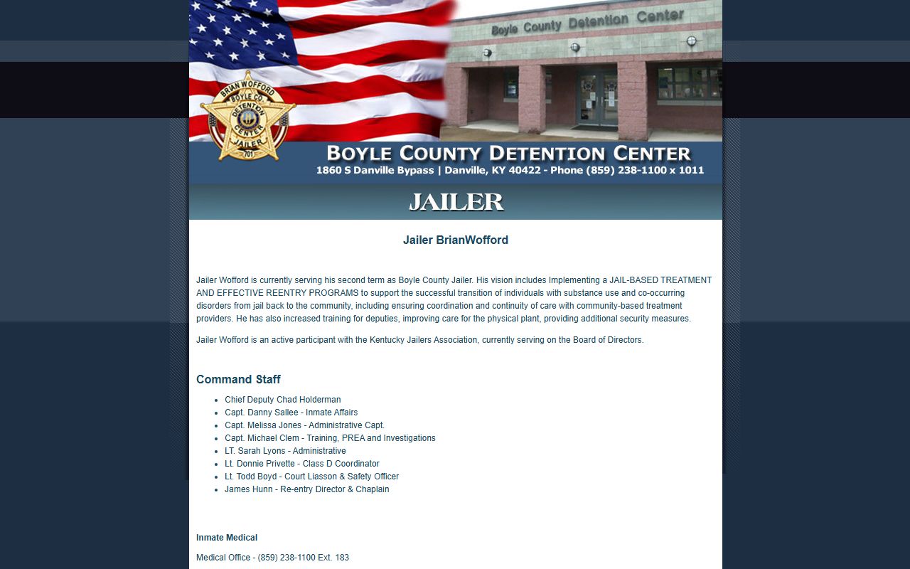 Boyle County inmate search Detention Center Jailer page
