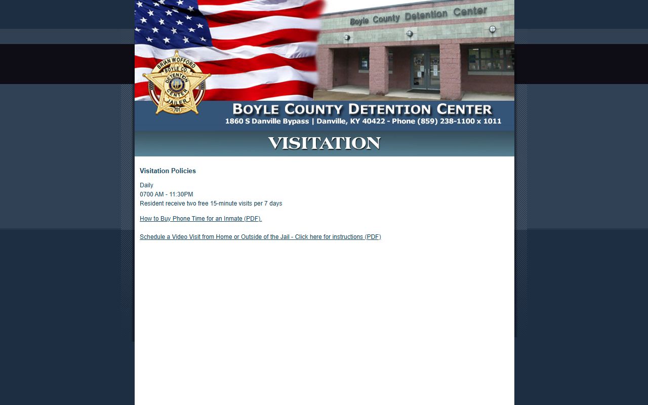 Boyle County inmate search visitation hours and video visits