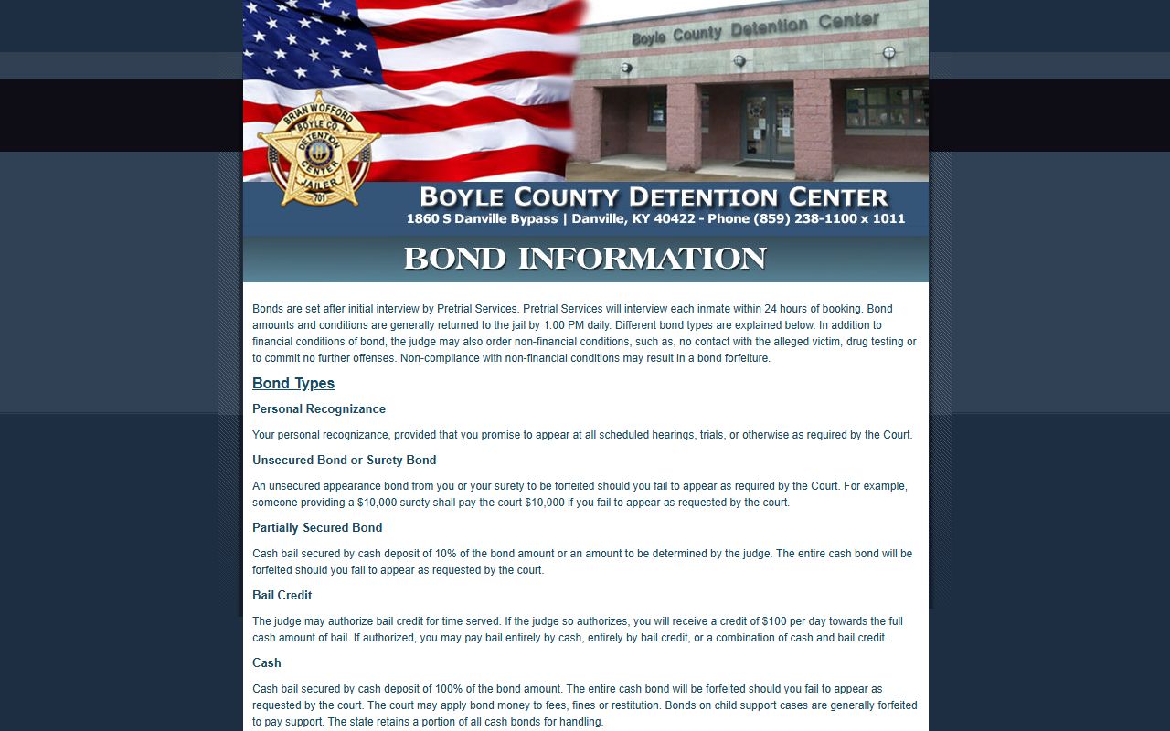 Boyle County inmate search bond information page